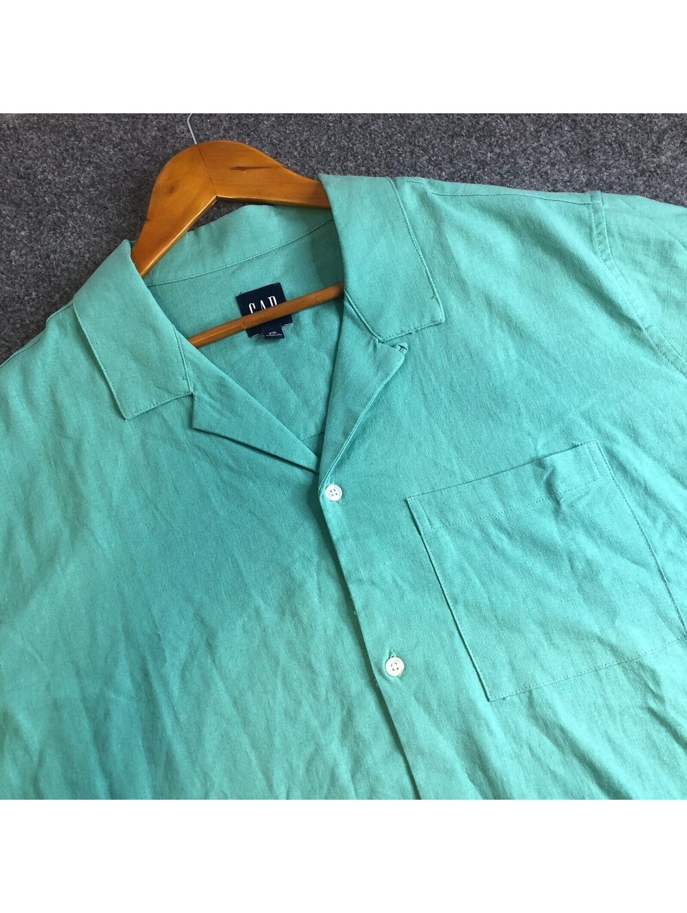Gap Linen Shirt Mens XXL Teal Blue Camp Loop Collar Linen Short Sleeve Button